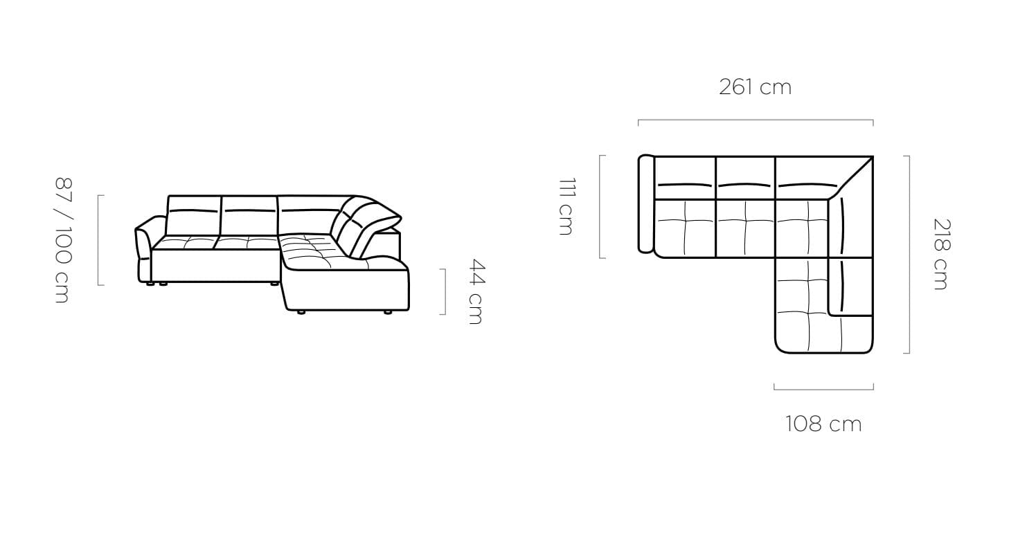 Coltar Fix, Sezlong pe Dreapta, Lada de Depozitare, Mecanism Electric Relax, Tetiere Reglabile, Murielle L, l261xA218xH87-100 cm (8)