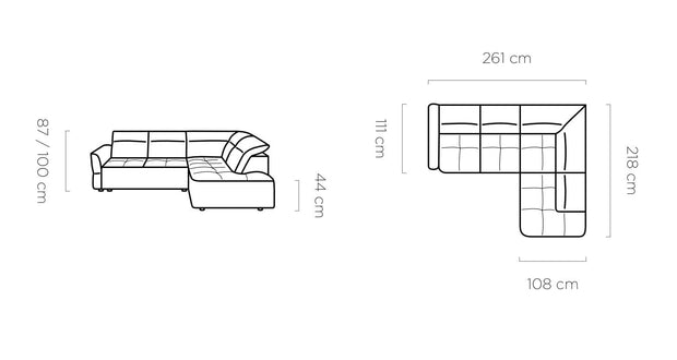 Coltar Fix, Sezlong pe Dreapta, Lada de Depozitare, Mecanism Electric Relax, Tetiere Reglabile, Murielle L, l261xA218xH87-100 cm (8)