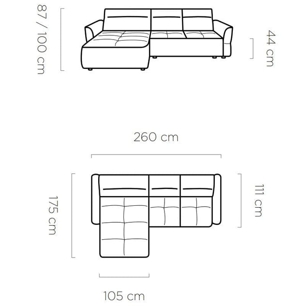 Coltar Fix, Sezlong pe Dreapta, Lada de Depozitare, Mecanism Electric Relax, Tetiere Reglabile, Murielle Mini, l260xA175xH87-100 cm (8)