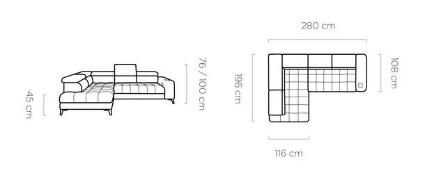 Coltar Fix, Sezlong pe Dreapta, Mecanism Electric Relax, Tetiere Reglabile, Baggy, l280xA196xH76-100 cm (6)