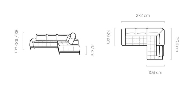 Coltar Fix, Sezlong pe Dreapta, Mecanism Electric Relax, Tetiere Reglabile, Calvas L, l272xA204xH82-100 cm (2)