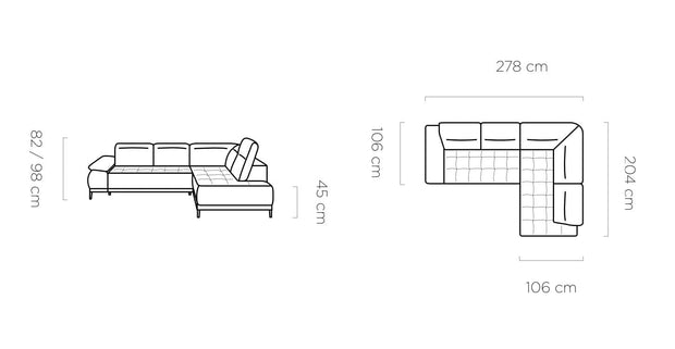 Coltar Fix, Sezlong pe Dreapta, Mecanism Electric Relax, Tetiere Reglabile, Fire L, l278xA204xH82-98 cm (3)