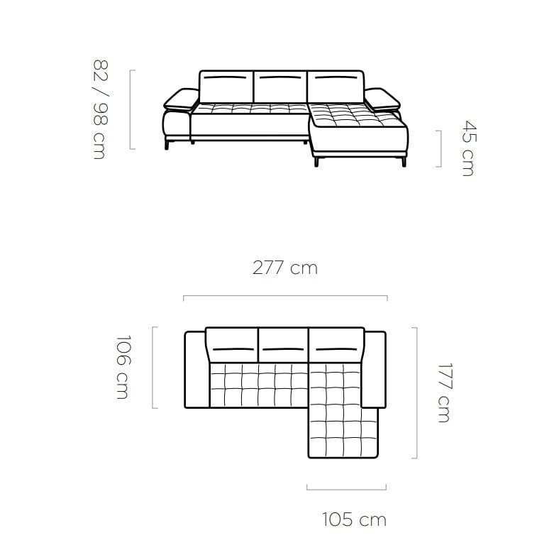 Coltar Fix, Sezlong pe Dreapta, Mecanism Electric Relax, Tetiere Reglabile, Fire Mini, l277xA177xH82-98 cm (1)