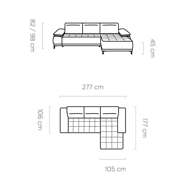 Coltar Fix, Sezlong pe Dreapta, Mecanism Electric Relax, Tetiere Reglabile, Fire Mini, l277xA177xH82-98 cm (1)