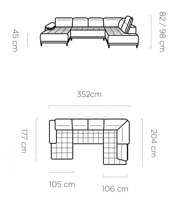 Coltar Fix, Sezlong pe Dreapta, Mecanism Electric Relax, Tetiere Reglabile, Fire XL, l352xA204xH82-98 cm (3)