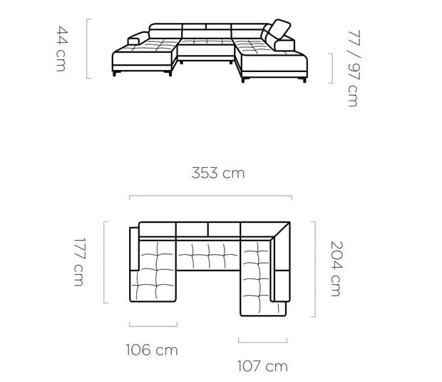 Coltar Fix, Sezlong pe Dreapta, Mecanism Electric Relax, Tetiere Reglabile, Hugos XL, l353xA204xH77-97 cm (1)