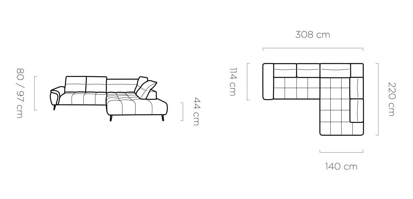 Coltar Fix, Sezlong pe Dreapta, Mecanism Electric Relax, Tetiere Reglabile, Motan L, l308xA220xH80-97 cm (10)