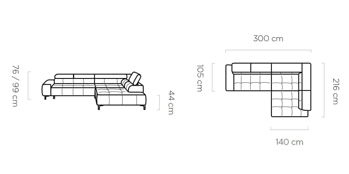 Coltar Fix, Sezlong pe Dreapta, Mecanism Electric Relax, Tetiere Reglabile, Palas L, l300xA216xH76-99 cm (5)