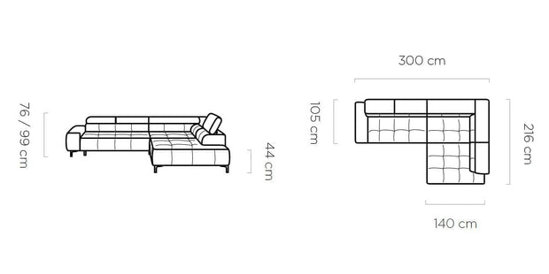 Coltar Fix, Sezlong pe Dreapta, Mecanism Electric Relax, Tetiere Reglabile, Palas L, l300xA216xH76-99 cm (5)