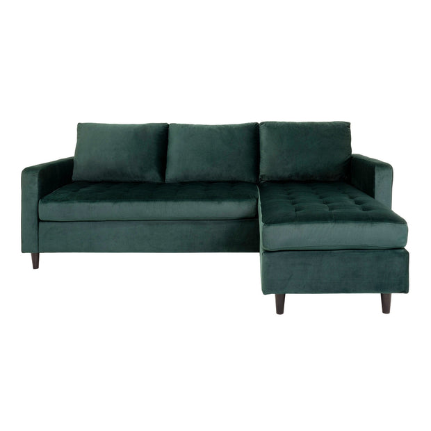 Coltar Fix, Sezlong pe Dreapta, Tapitat cu Stofa, Firenze Velvet Verde Inchis / Negru, l219xA151xH80 cm