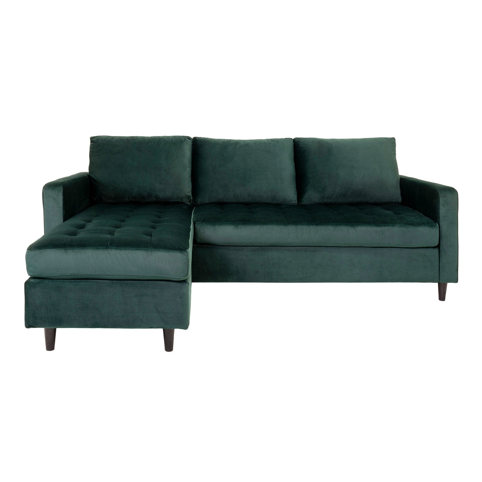 Coltar Fix, Sezlong pe Dreapta, Tapitat cu Stofa, Firenze Velvet Verde Inchis / Negru, l219xA151xH80 cm (3)