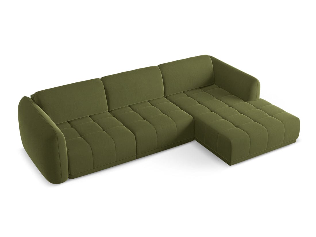 Makamii Coltar Fix, Sezlong pe Dreapta, Tapitat cu Stofa, Hoku Velvet C23 Verde Olive, l290xA170xH74 cm