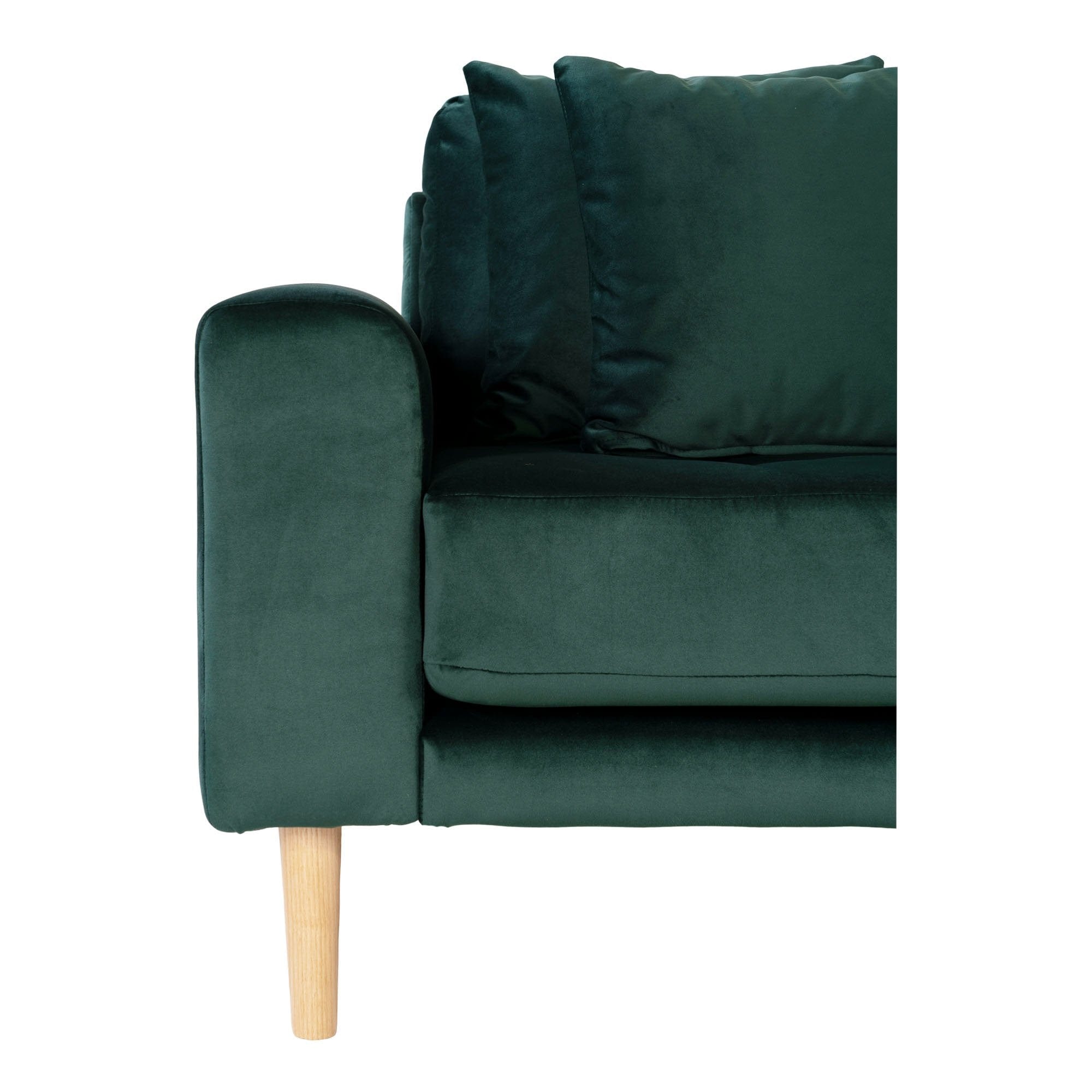 Coltar Fix, Sezlong pe Dreapta, Tapitat cu Stofa, Perne Incluse, Lido M Velvet Verde Inchis / Natural, l290xA170xH76 cm (2)