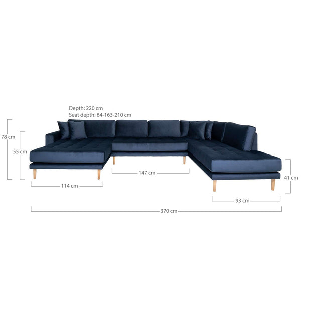 Coltar Fix, Sezlong pe Dreapta, Tapitat cu Stofa, Perne Incluse, Lido U Velvet Bleumarin / Natural, l370xA220xH76 cm (4)