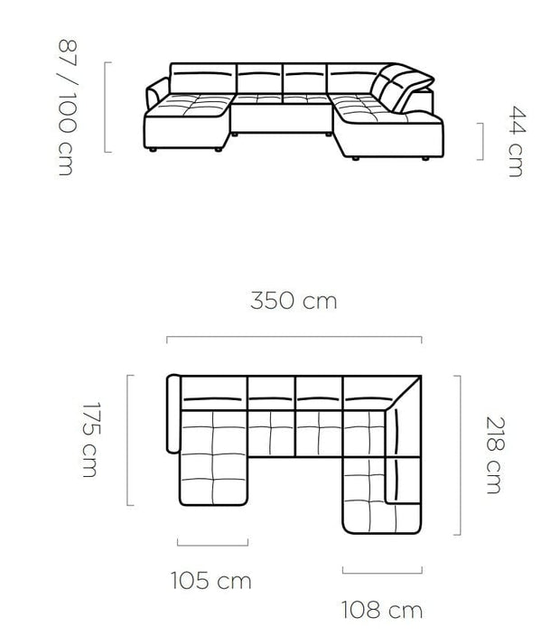 Coltar Fix, Sezlong pe Stanga, Lada de Depozitare, Mecanism Electric Relax, Tetiere Reglabile, Murielle XL, l350xA218xH87-100 cm (10)