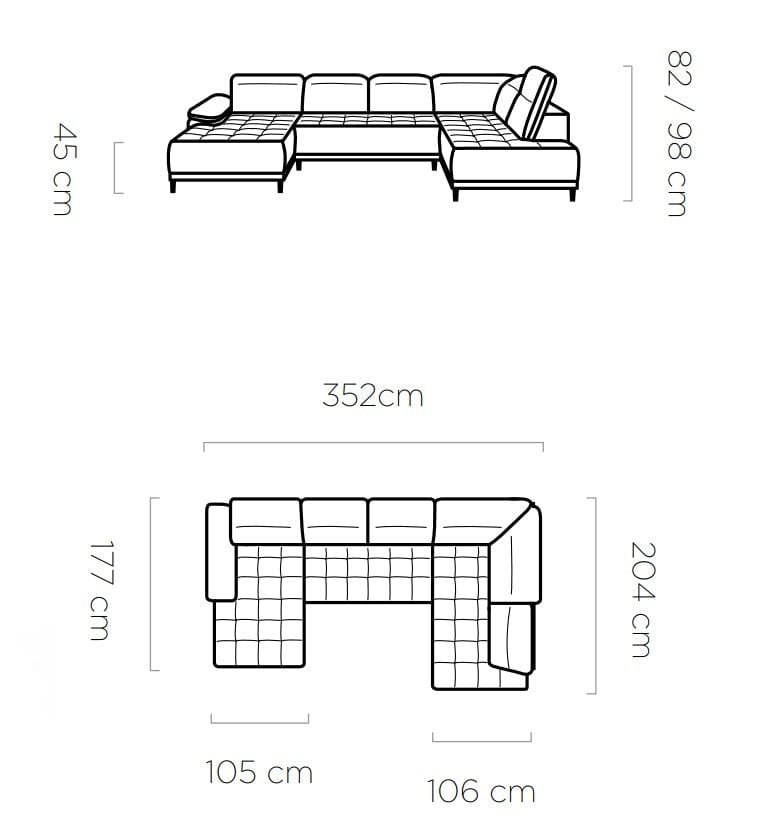 Coltar Fix, Sezlong pe Stanga, Mecanism Electric Relax, Tetiere Reglabile, Fire XL, l352xA204xH82-98 cm (3)