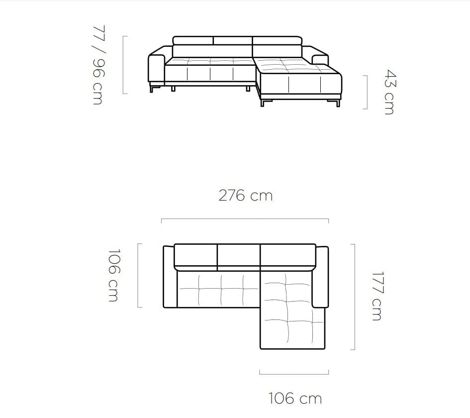 Coltar Fix, Sezlong pe Stanga, Mecanism Electric Relax, Tetiere Reglabile, Hugos Mini, l276xA177xH77-96 cm (2)