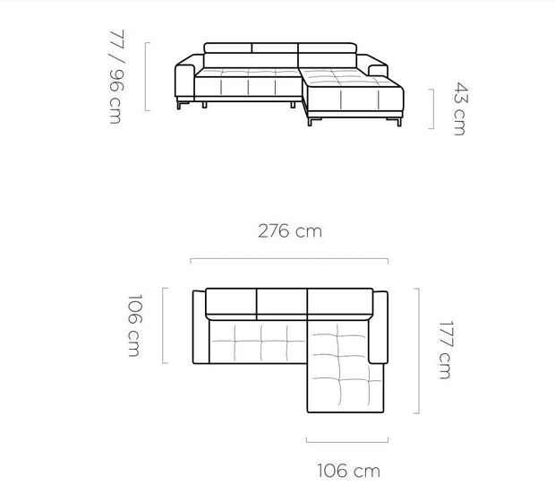 Coltar Fix, Sezlong pe Stanga, Mecanism Electric Relax, Tetiere Reglabile, Hugos Mini, l276xA177xH77-96 cm (2)