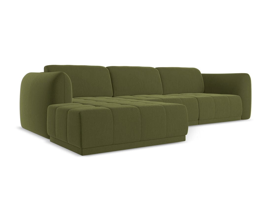 Makamii Coltar Fix, Sezlong pe Stanga, Tapitat cu Stofa, Hoku Velvet C23 Verde Olive, l290xA170xH74 cm