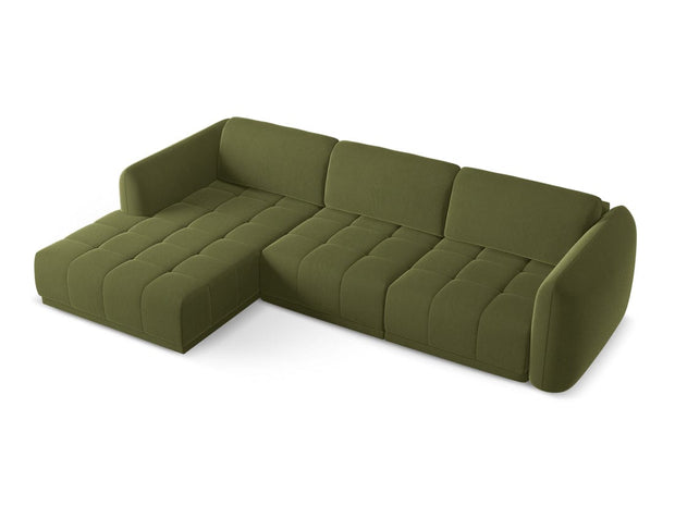 Makamii Coltar Fix, Sezlong pe Stanga, Tapitat cu Stofa, Hoku Velvet C23 Verde Olive, l290xA170xH74 cm