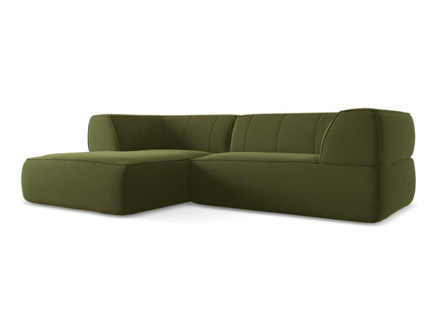 Makamii Coltar Fix, Sezlong pe Stanga, Tapitat cu Stofa, Liko Velvet C23 Verde Olive, l250xA160xH74 cm