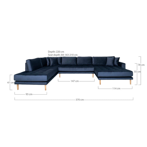 Coltar Fix, Sezlong pe Stanga, Tapitat cu Stofa, Perne Incluse, Lido U Velvet Bleumarin / Natural, l370xA220xH76 cm (4)