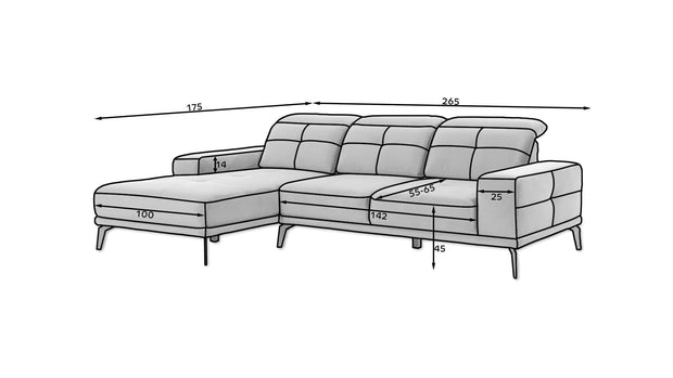 Coltar Fix Torrento cu Sezlong pe Stanga, Spatar si Tetiere Reglabile, l265xA175xH77-98 cm (10)