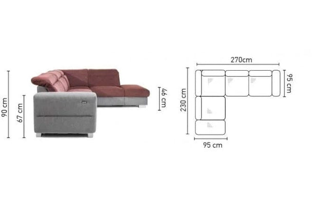 Coltar Furro Fix cu Arcuri Ondulate si Spuma Poliuretanica, Sezlong pe Dreapta, Mecanism Electric Relax, Tetiere Reglabile, l270xA230xH90 cm (3)