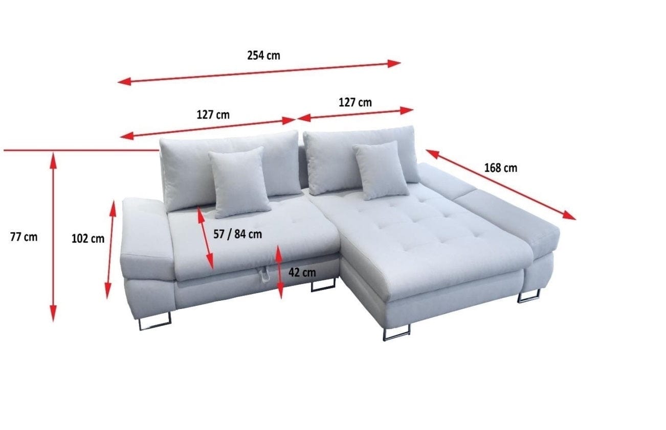 Coltar Greice Extensibil cu Arcuri Ondulate si Spuma Poliuretanica, Sezlong pe Dreapta, Suprafata de Dormit 220x190 cm, cu Lada de Depozitare, Perne Incluse, l254xA168xH77 cm (6)