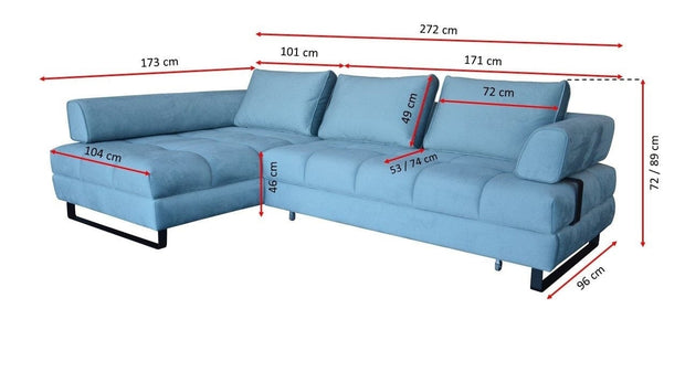 Coltar Hanna Extensibil cu Arcuri Ondulate si Spuma Poliuretanica, Sezlong pe Dreapta, Suprafata de Dormit 220x140 cm, cu Lada de Depozitare, Perne Incluse, l272xA173xH72 cm (5)