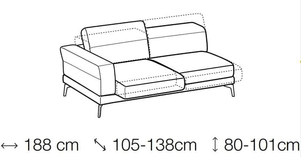 Coltar Lambis Fix cu Benzi Elastice si Spuma Poliuretanica, Sezlong pe Stanga, Sezut si Tetiere Reglabile, l290xA163xH80-101 cm (3)