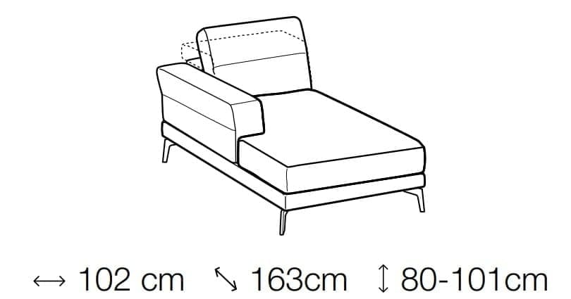 Coltar Lambis Fix cu Benzi Elastice si Spuma Poliuretanica, Sezlong pe Stanga, Sezut si Tetiere Reglabile, l290xA163xH80-101 cm (4)