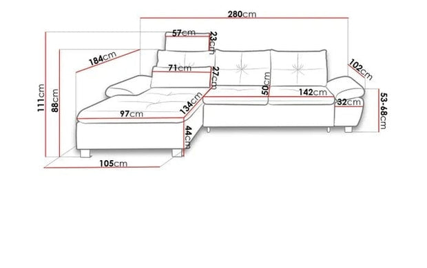 Coltar Madir I Extensibil cu Arcuri Ondulate si Spuma Poliuretanica, Sezlong pe Dreapta, Suprafata de Dormit 212x136 cm, cu Lada de Depozitare, Cotiere Reglabile, Tetiera Detasabila, Perne Incluse, l280xA184xH88 cm (1)