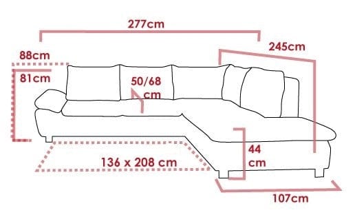 Coltar Madir II Extensibil cu Arcuri Ondulate si Spuma Poliuretanica, Sezlong pe Dreapta, Suprafata de Dormit 208x136 cm, cu Lada de Depozitare, Cotiere Reglabile, Tetiere Detasabile, Perne Incluse, l277xA245xH88 cm (1)