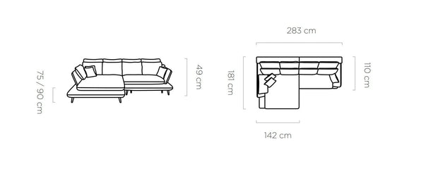 Coltar Mate Sorisso 05/06 Extensibil cu Arcuri Ondulate si Spuma Poliuretanica N30/HR 30040, Sezlong pe Stanga, Suprafata de Dormit 235x136 cm, tapitat cu Stofa Skin Friendly/Pet Friendly, cu Lada de Depozitare, Perne Incluse, l283xA181xH90 cm (3)