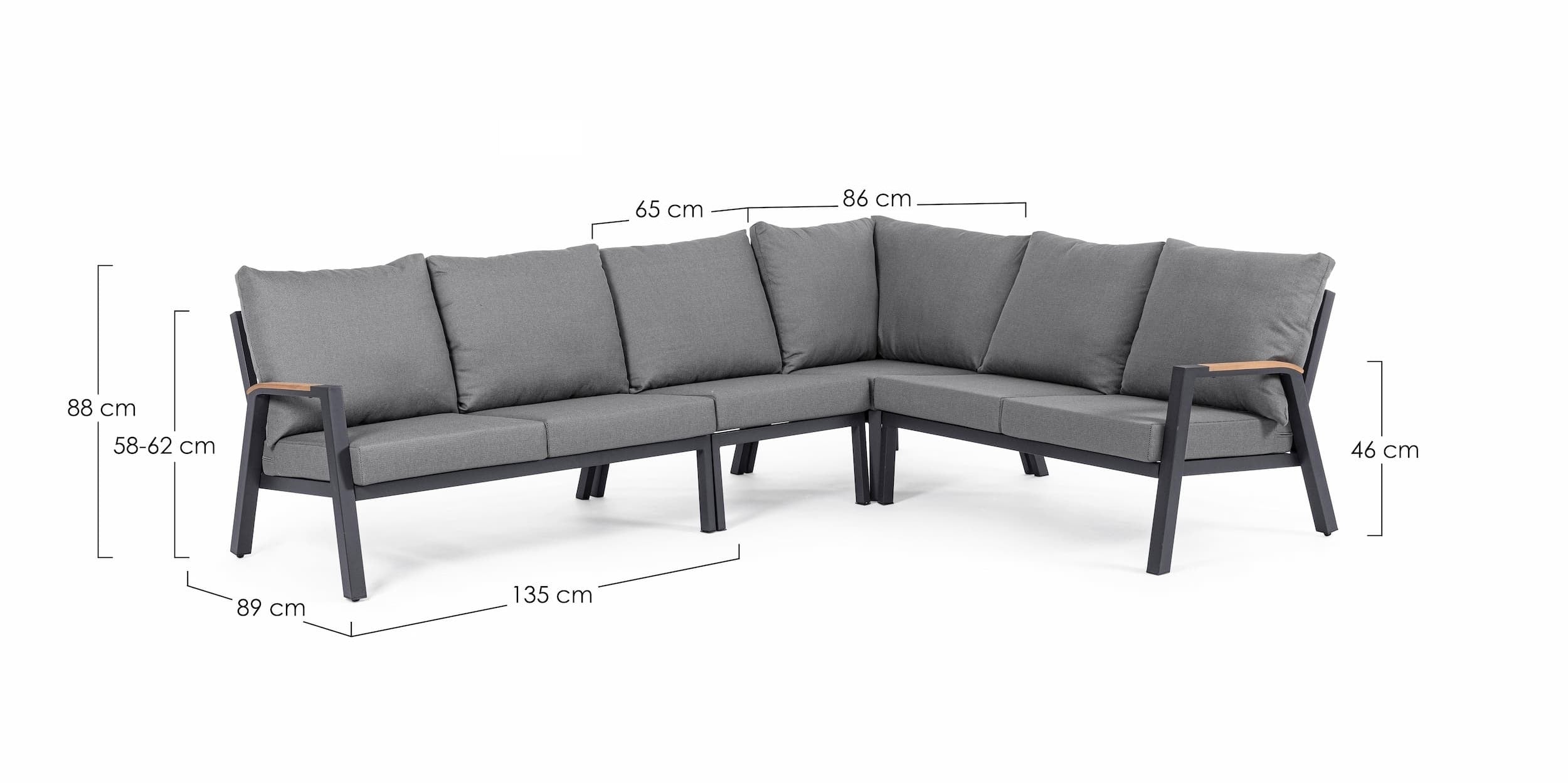 Coltar modular pentru gradina / terasa, din aluminiu, cu perne detasabile, Jacob Antracit, l286xA221xH88 cm (12)