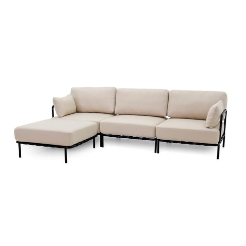 Coltar Modular pentru Gradina / Terasa, Tapitat cu Stofa + Taburet Inclus, Salve Bej, l234xA156xH78 cm