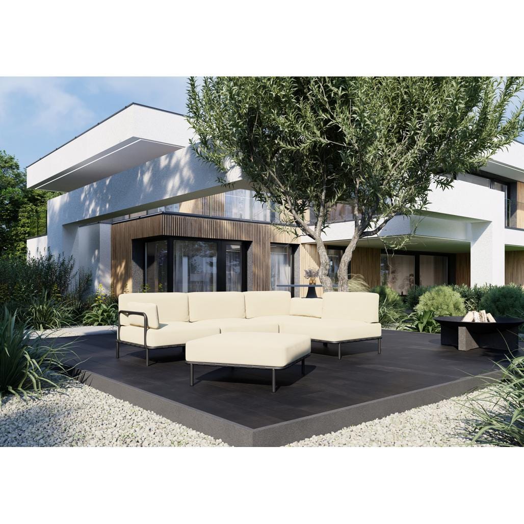 Coltar Modular pentru Gradina / Terasa, Tapitat cu Stofa + Taburet Inclus, Salve Bej, l234xA234xH78 cm (2)