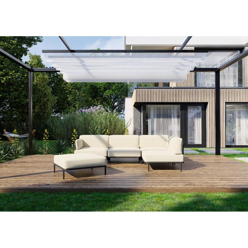 Coltar Modular pentru Gradina / Terasa, Tapitat cu Stofa + Taburet Inclus, Salve Bej, l234xA234xH78 cm (3)