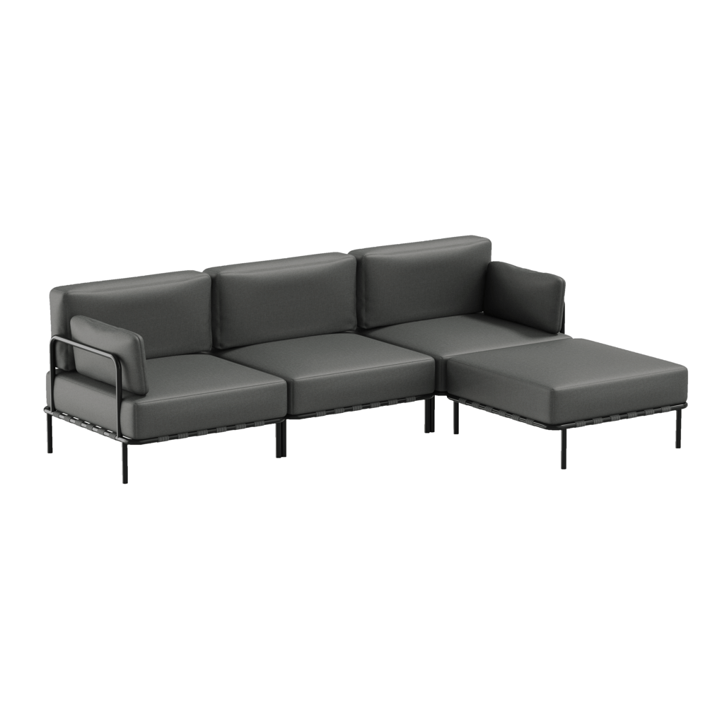 Coltar Modular pentru Gradina / Terasa, Tapitat cu Stofa + Taburet Inclus, Salve Gri Inchis, l234xA156xH78 cm