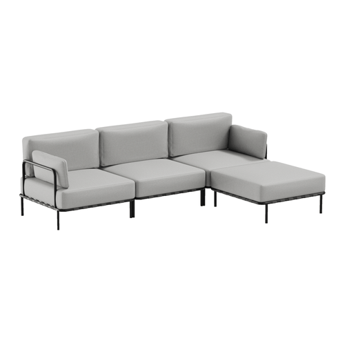 Coltar Modular pentru Gradina / Terasa, Tapitat cu Stofa + Taburet Inclus, Salve Gri, l234xA156xH78 cm