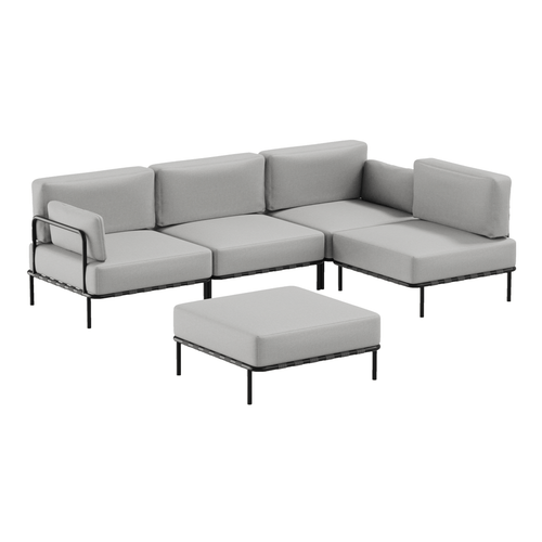 Coltar Modular pentru Gradina / Terasa, Tapitat cu Stofa + Taburet Inclus, Salve Gri, l234xA234xH78 cm