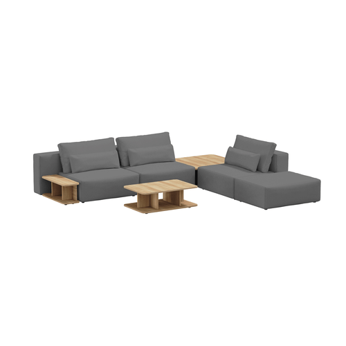 SIT SIT Coltar Modular, Sezlong Universal (pe Stanga sau pe Dreapta), Tapitat cu Stofa, 2 Mese de cafea si Taburet Incluse, Riposo Grande Gri, l330xA285xH85 cm