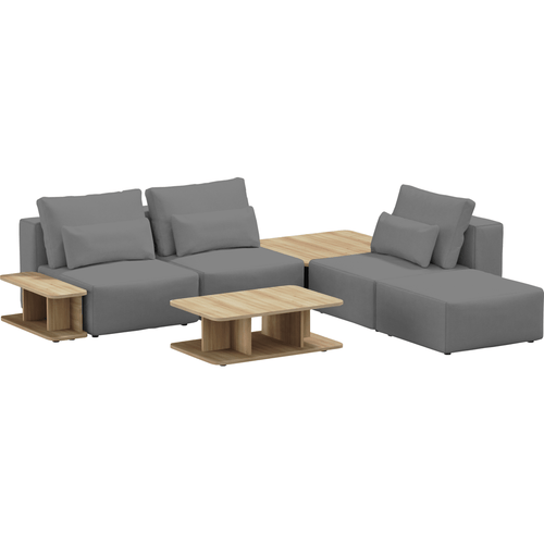 SIT SIT Coltar Modular, Sezlong Universal (pe Stanga sau pe Dreapta), Tapitat cu Stofa, 2 Mese de cafea si Taburet Incluse, Riposo Ottimo Gri, l290xA290xH85 cm