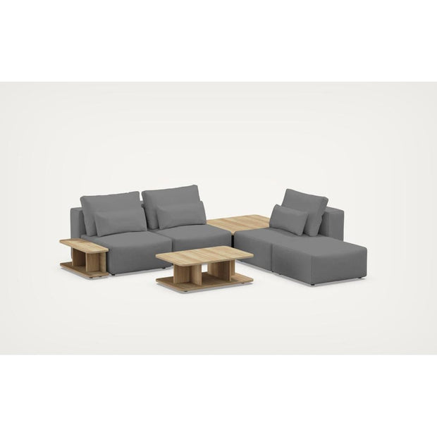 Coltar Modular, Sezlong Universal (pe Stanga sau pe Dreapta), Tapitat cu Stofa, 2 Mese de cafea si Taburet Incluse, Riposo Ottimo Gri, l290xA290xH85 cm (2)