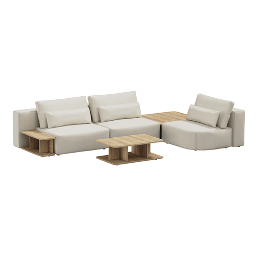 SIT SIT Coltar Modular, Sezlong Universal (pe Stanga sau pe Dreapta), Tapitat cu Stofa si 2 Mese de cafea Incluse, Riposo Grande Bej, l330xA205xH85 cm