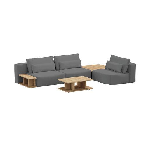 SIT SIT Coltar Modular, Sezlong Universal (pe Stanga sau pe Dreapta), Tapitat cu Stofa si 2 Mese de cafea Incluse, Riposo Grande Gri, l330xA205xH85 cm