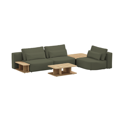 SIT SIT Coltar Modular, Sezlong Universal (pe Stanga sau pe Dreapta), Tapitat cu Stofa si 2 Mese de cafea Incluse, Riposo Grande Verde Olive, l330xA205xH85 cm