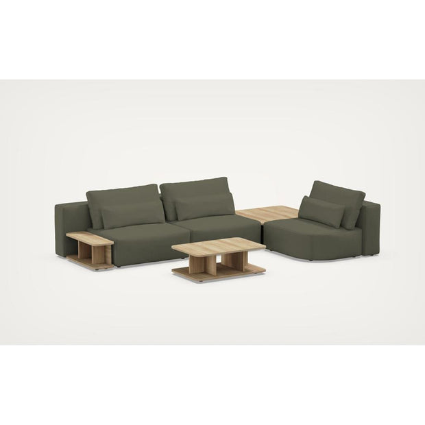 Coltar Modular, Sezlong Universal (pe Stanga sau pe Dreapta), Tapitat cu Stofa si 2 Mese de cafea Incluse, Riposo Grande Verde Olive, l330xA205xH85 cm (2)