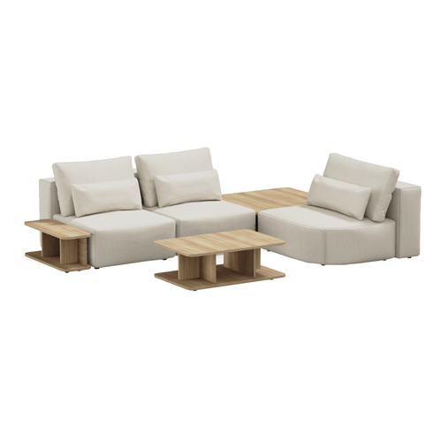 SIT SIT Coltar Modular, Sezlong Universal (pe Stanga sau pe Dreapta), Tapitat cu Stofa si 2 Mese de cafea Incluse, Riposo Ottimo Bej, l290xA185xH85 cm